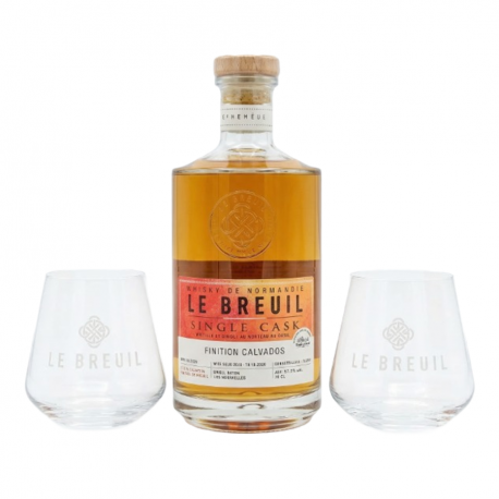 Coffret Whisky Single Cask Finition Calvados + 2 verres - Breuil 46,4% 70cl