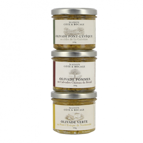 Lot de 3 olivades Calvados, Pont-l’Évêque et Cidre Maison Cote Et Bocage 3x100g