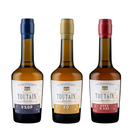 Trio de dégustation de Calvados Vieux 5, 8 et 15 ans Toutain 3x35cl
