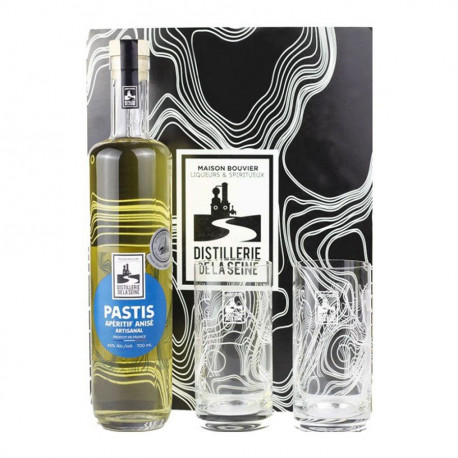 Coffret Pastis avec 2 verres dégustation Distillerie de la Seine 70cl 45%