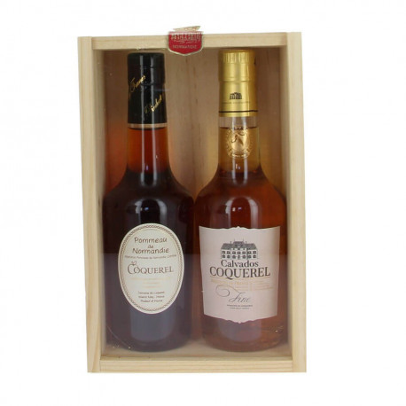 Coffret bois Calvados fine et Pommeau de Normandie Coquerel 2x35cl