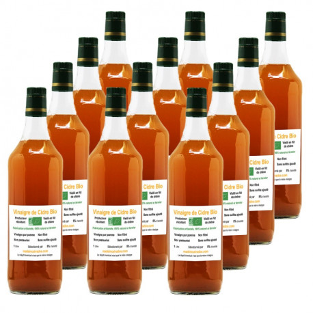 Lot de vinaigre de cidre bio non pasteurisé vieilli en fût de chêne 1L 9+3 offertes