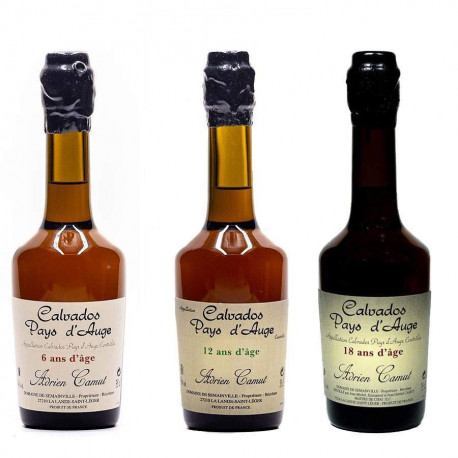 Trio de dégustation de Calvados 6, 12, 18 ans Adrien Camut 3x35cl