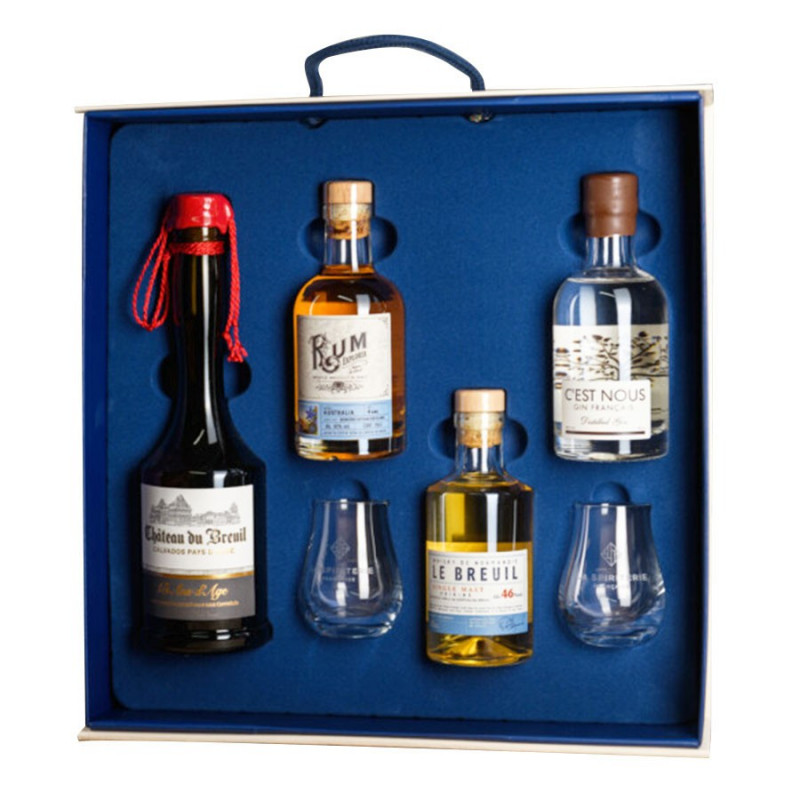 Coffret découverte Calvados, Whisky, Gin et Rhum de la Spiriterie