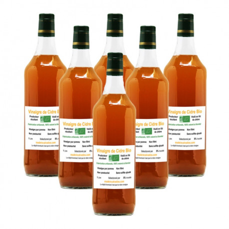 Lot vinaigre de cidre bio non pasteurisé vieilli en fût de chêne 1L 5+1 offerte