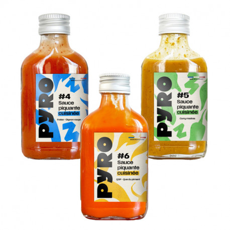 Pack de 3 sauces piquantes fortes 3x10cl Pyro