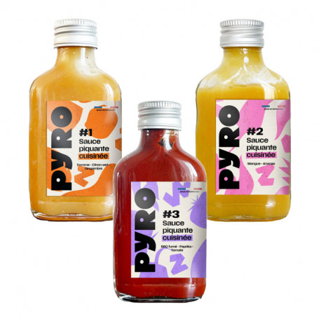 Pack de 3 sauces piquantes douces 3x10cl Pyro
